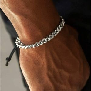 Mens Silver Cord Bracelet